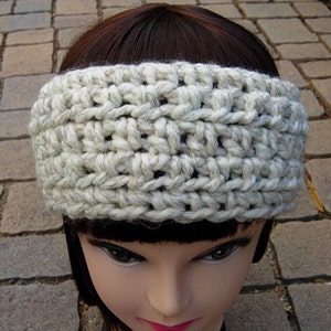 CROCHET HEADBAND Ear Warmer Off White Wheat Thick Bulky Chunky Wide Warm Winter Wool Womens Simple Basic Head Band, Ships in 5 Biz Days image 4