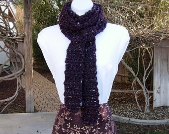 Long & Skinny Dark Purple Tweed Scarf, More Color Options, Soft Wool Blend Crochet Knit Narrow Chunky Thick Bulky Winter Women's Men's Wrap