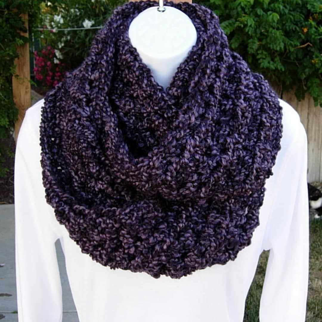 SCARF INFINITY LOOP Cowl Dark Purple Black Thick Bulky Super Soft Silky ...
