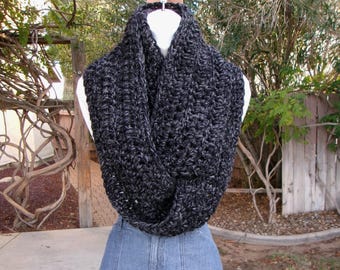 Long Thick INFINITY SCARF Cowl Loop, Charcoal Dark Gray, Choice of COLORS, Bulky Chunky Soft Wool Blend Crochet Knit Winter Circle Big Wrap