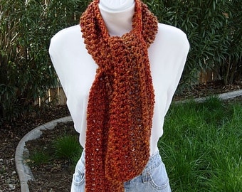 Burnt Orange Rust, Dark Brown, Gold Scarf, COLOR OPTIONS, Handmade Winter Soft Crochet Knit, Lightweight, Regular, Ships in 5 Biz Days
