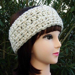 CROCHET HEADBAND Ear Warmer Off White Wheat Thick Bulky Chunky Wide Warm Winter Wool Womens Simple Basic Head Band, Ships in 5 Biz Days image 2