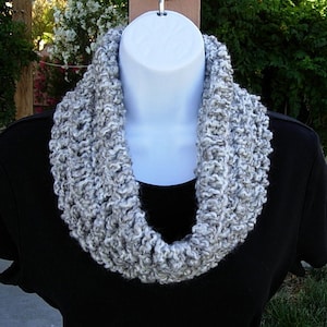 White and Gray Cowl, Soft Summer Scarf, Grey Summer Cowl, Small Knit Cowl, Short Crochet Scarf, Light Silver Gray Grey White, Neck Warmer