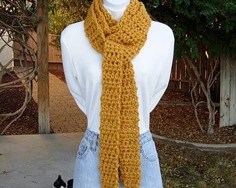 Extra Long & Skinny Mustard Scarf, More Color Options, Solid Yellow Soft Crochet Knit Narrow Chunky Thick Bulky Winter Women's Men's Wrap