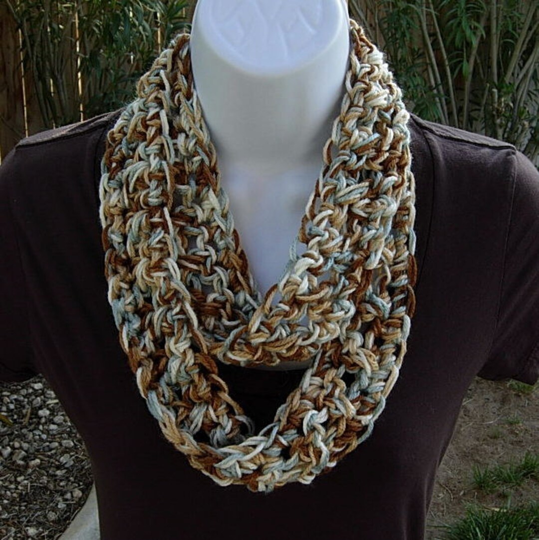 Small Loop Scarf Women's SUMMER SCARF, Small Infinity Loop Cowl, Blue Brown Tan off ...