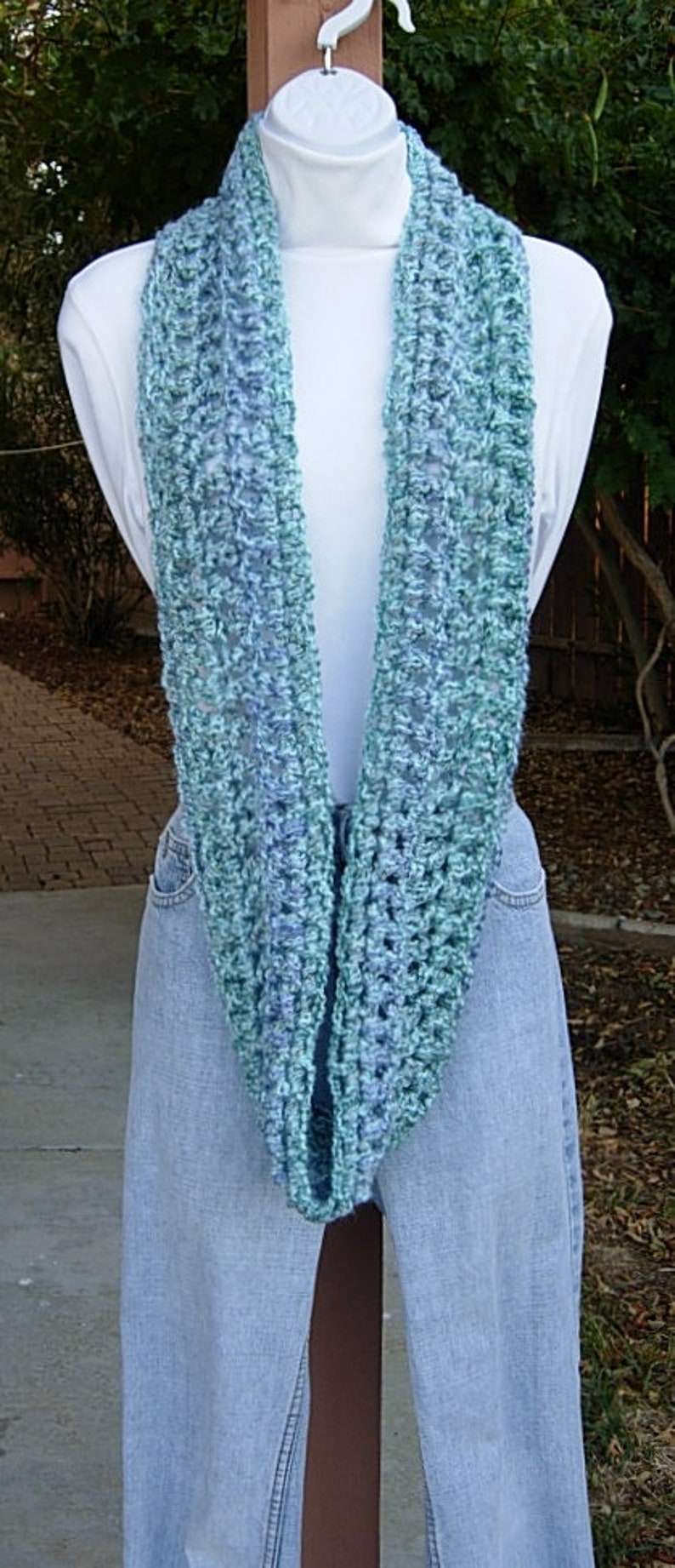 Light Blue CROCHET INFINITY SCARF Loop Cowl, Aqua & Denim Blues, Thick ...
