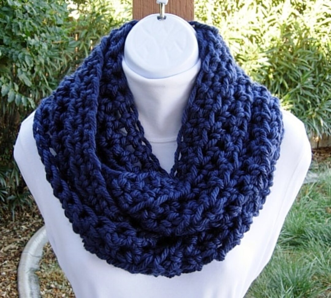 Dark Solid Navy Blue INFINITY SCARF Loop Cowl, Soft Bulky Chunky ...