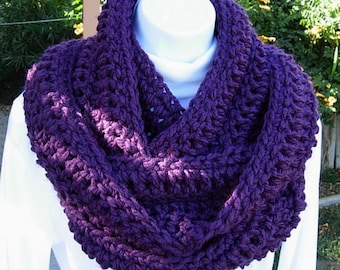 INFINITY SCARF Loop Cowl Solid Dark Purple, Extra Soft, Warm, Long Bulky Eternity Winter Circle Wrap, Neck Warmer, Ships in 3 Business Days