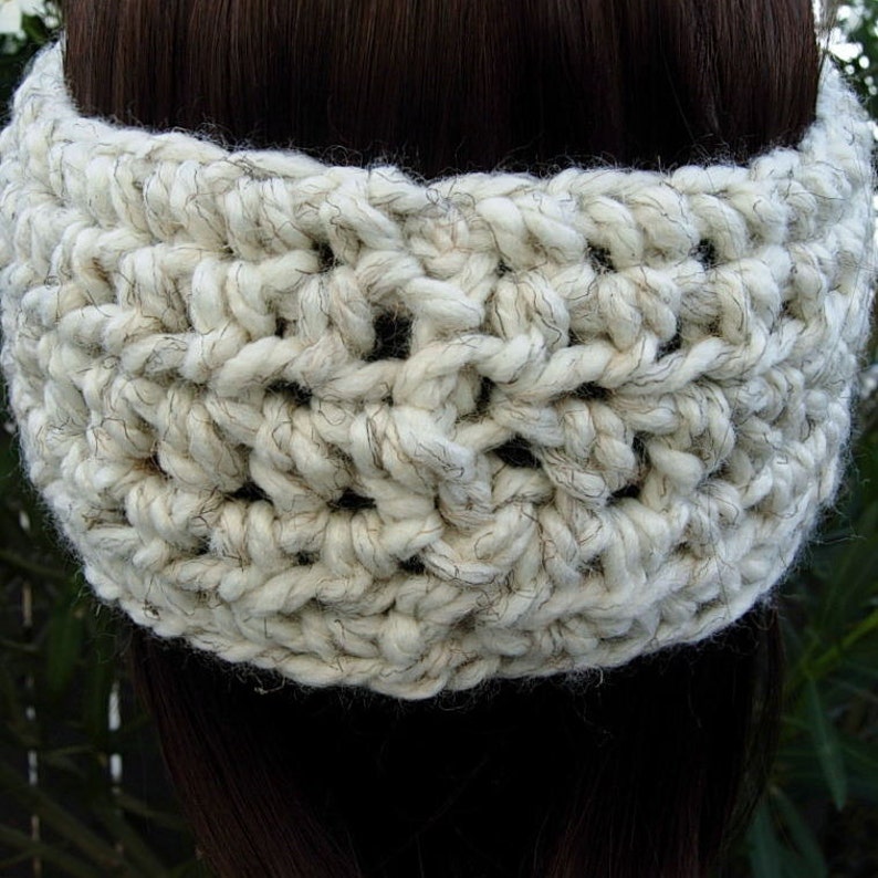 CROCHET HEADBAND Ear Warmer Off White Wheat Thick Bulky Chunky Wide Warm Winter Wool Womens Simple Basic Head Band, Ships in 5 Biz Days image 5