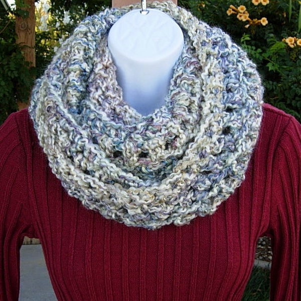 INFINITY SCARF Cowl Loop Off White, Blue, Purple, Thick Extra Soft Silky, Winter Endless Crochet Knit, Neck Warmer, Ships in 5 Biz Days