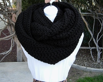 Extra Large & Long Solid Black INFINITY SCARF Loop Cowl, Color Choices, Wide Winter Soft Crochet Knit, Men's, Women's, Ships in 10 Biz Days