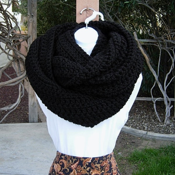 Extra Large & Long Solid Black INFINITY SCARF Loop Cowl, Color Choices, Wide Winter Soft Crochet Knit, Men's, Women's, Ships in 10 Biz Days