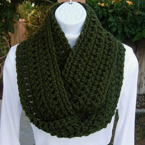 INFINITY SCARF Loop Cowl Dark Solid Green, Color Options, Extra Soft Small Crochet Knit Winter Circle Neck Wrap, Ships in 5 Business Days