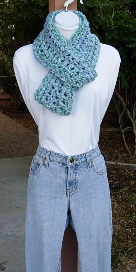Light Blue CROCHET INFINITY SCARF Loop Cowl, Aqua & Denim Blues, Thick ...