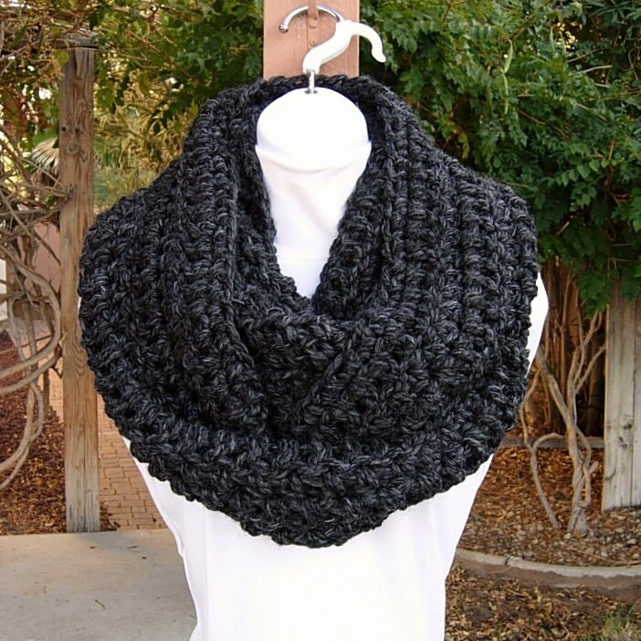 Large Wide INFINITY SCARF Cowl Loop, Charcoal Dark Gray, Choice of ...