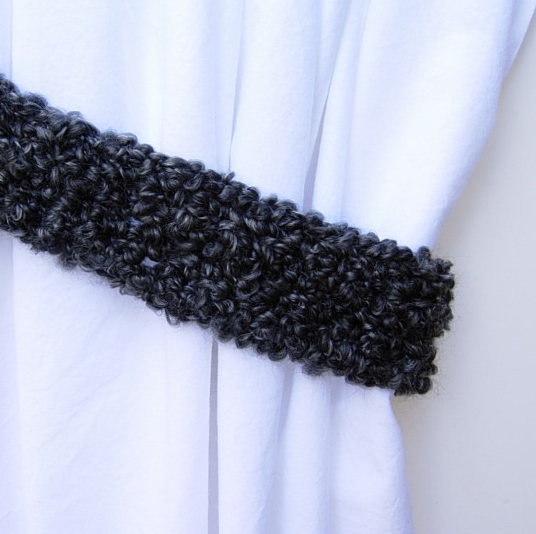 Black & Dark Gray Curtain Tiebacks, One Pair of Soft Thick Tie Backs, Drapery Drapes Holders