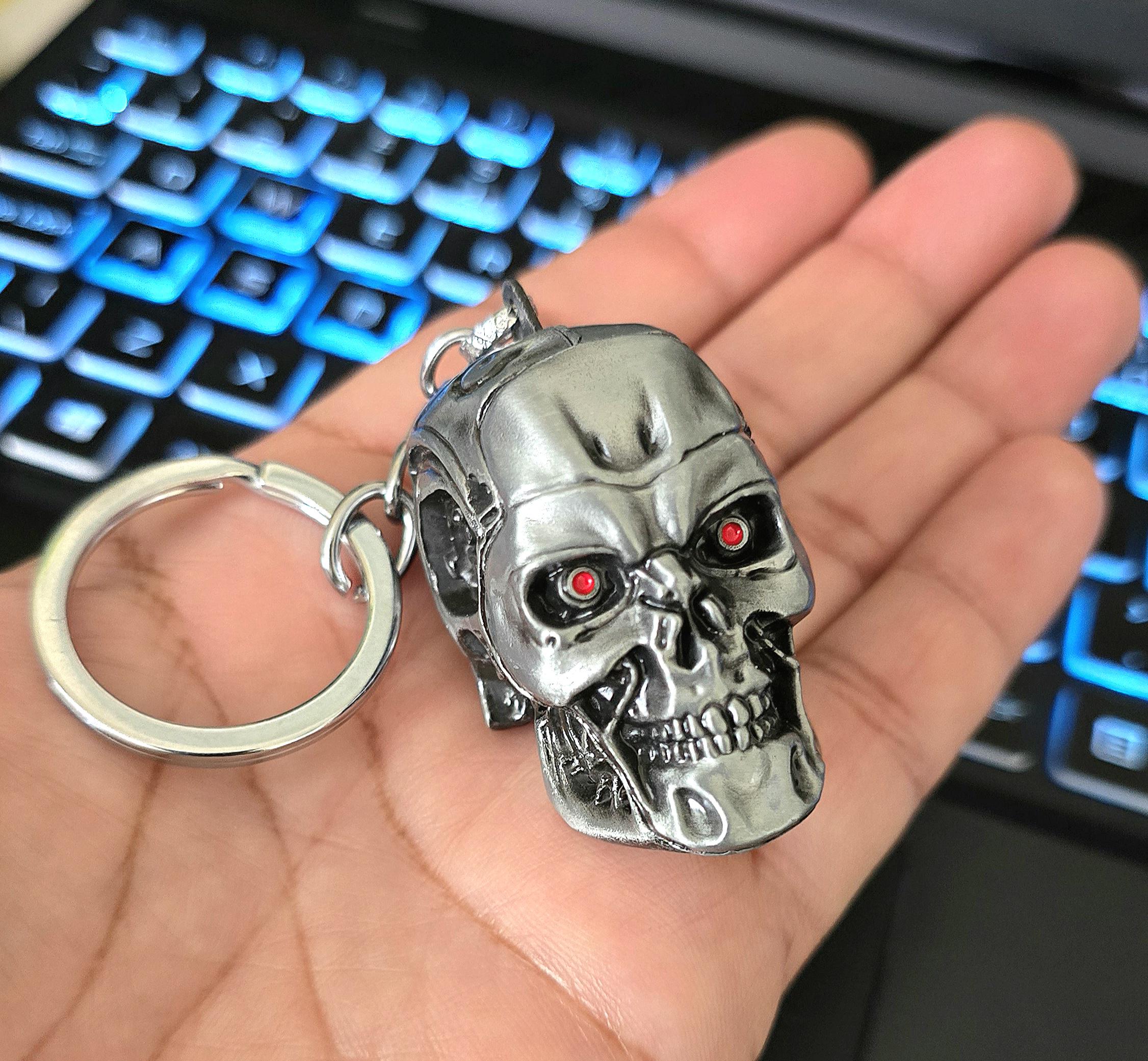 Terminator Inspired Large and Heavy Iconic Metal Skull Keyring