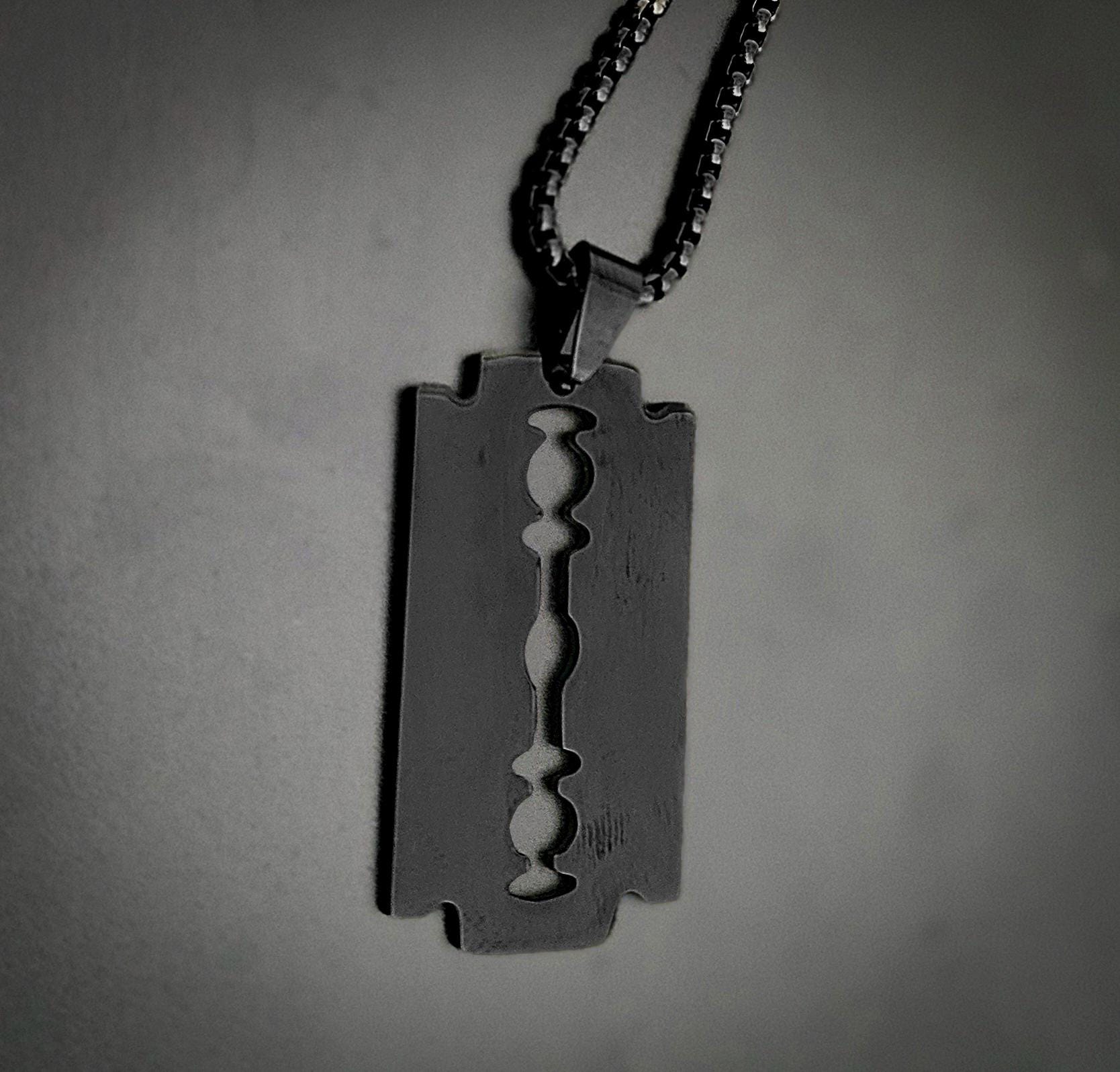 Black Gothic Razor Blade Pendant Necklace: Stainless Steel Modern ...
