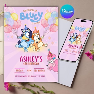 Twoey Birthday Invitation | Customizable Bluey Digital Invite Template for Kids Party | Fun editable design