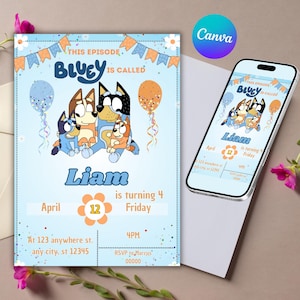 Twoey Birthday Invitation | Customizable Bluey Digital Invite Template for Kids Party | Fun editable design