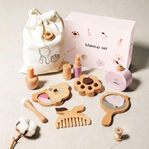 Personalized Wooden Kids Makeup Set: Pretend Play Hair Salon