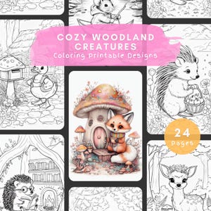 Cozy Woodland Creatures Coloring Pages – Cute Printable Coloring Book for Adults