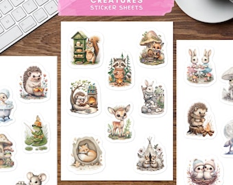 Cozy Woodland Creatures Sticker Sheet – Cute Cottagecore Animal Stickers for Planners, Journals & Gifts