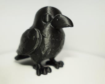 3D Printed Crow Figurine: Matte Black PLA Gothic Decor
