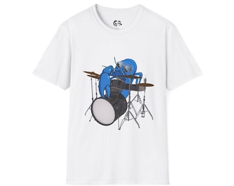 Rock Lobster Drummer T-Shirt, Funny Lobster Playing Drums Graphic Tee, Music Lover Gift, Cool Band Animal Shirt, Unisex Softstyle Tee
