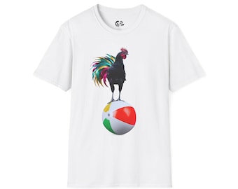 Funny Beach Chicken Shirt, Colorful Rooster Graphic Tee, Sarcastic Unisex Summer T-Shirt