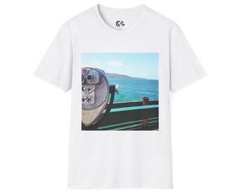 Ocean Lookout T-Shirt, Retro Coin Viewer Tee with Coastal View, Beach Vibes Graphic Shirt