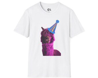 Hot Pink Llama Party Hat Tee, Fun & Festive Shirt, Funny Llama Tee, Great Gift for Llama Lovers, Fun Gift for Animal Lovers
