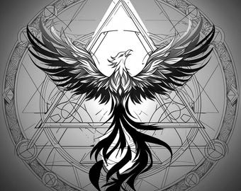 Rise, transform, this Phoenix sacred geometry artwork is a symbol of rebirth and spiritual awakening, perfect for your meditation space.