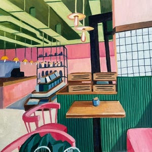 Camden Cafe Oil Painting: Original London Art, 12x10