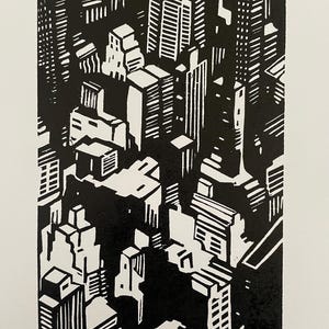 New York City, A4 lino print, original art, lino print art, buildings, architecture, lino print, city skyline
