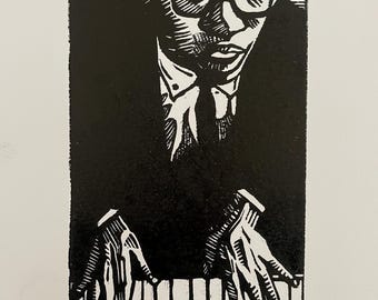 Herbie Hancock Jazz Piano Linocut Print - Original A4 Art