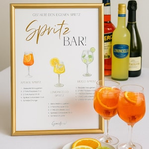 Modèle d'enseigne pour bar à spritz – Recette d'Aperol, Limoncello et Hugo Spritz – Menu de boissons estivales pour mariages, fêtes et bars | Téléchargement PDF instantané