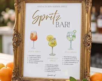 Spritz Bar Schild Vorlage – Aperol, Limoncello & Hugo Spritz Rezept – Sommer Drink Menü für Hochzeit, Party und Bar |  PDF SOFORT Download