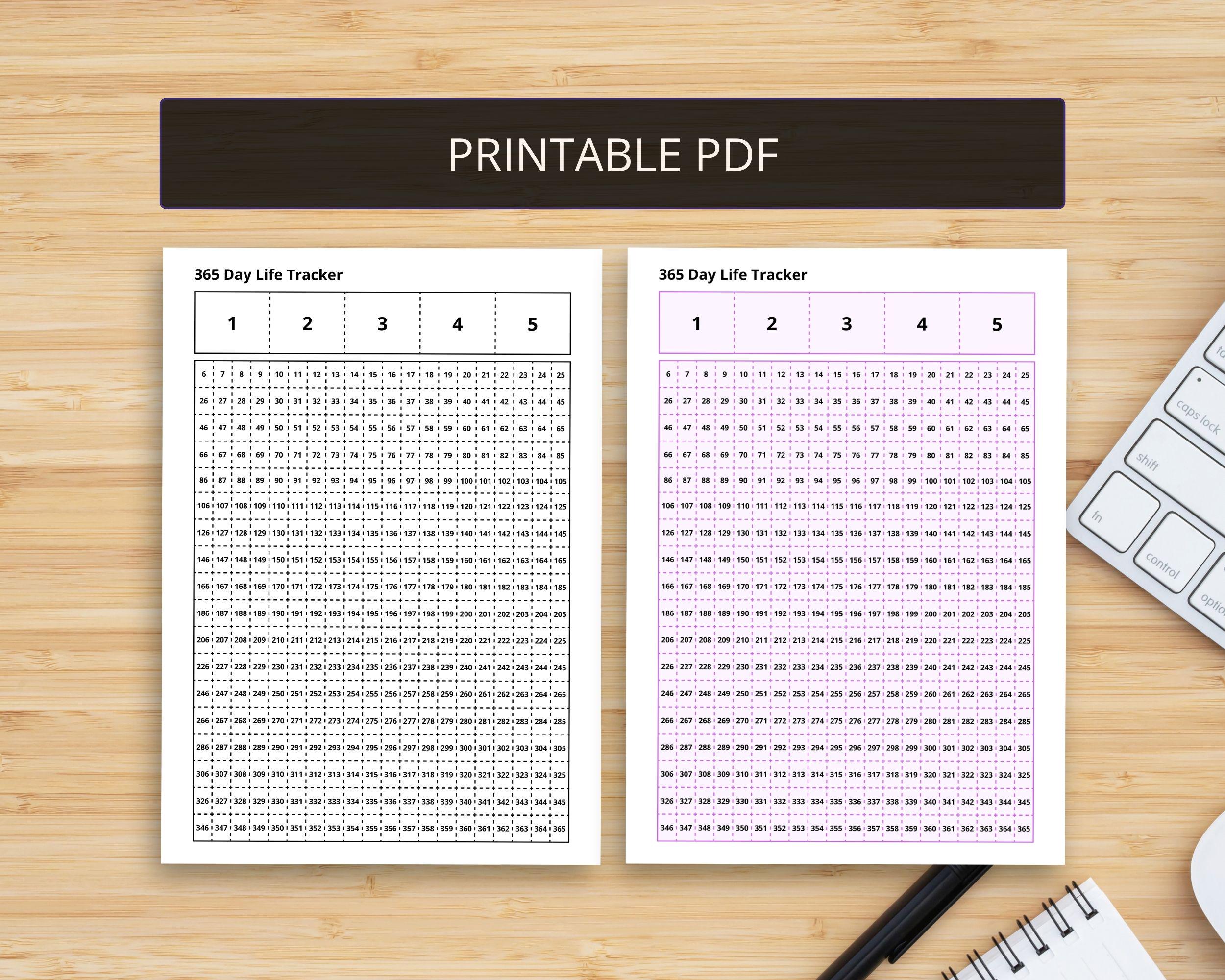 365 Day Life Tracker | 2026 Printable Motivation Log (PDF A4) - Etsy