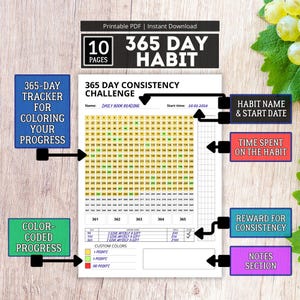 Plan de seguimiento del sistema de recompensas personales en formato PDF imprimible (365 días)