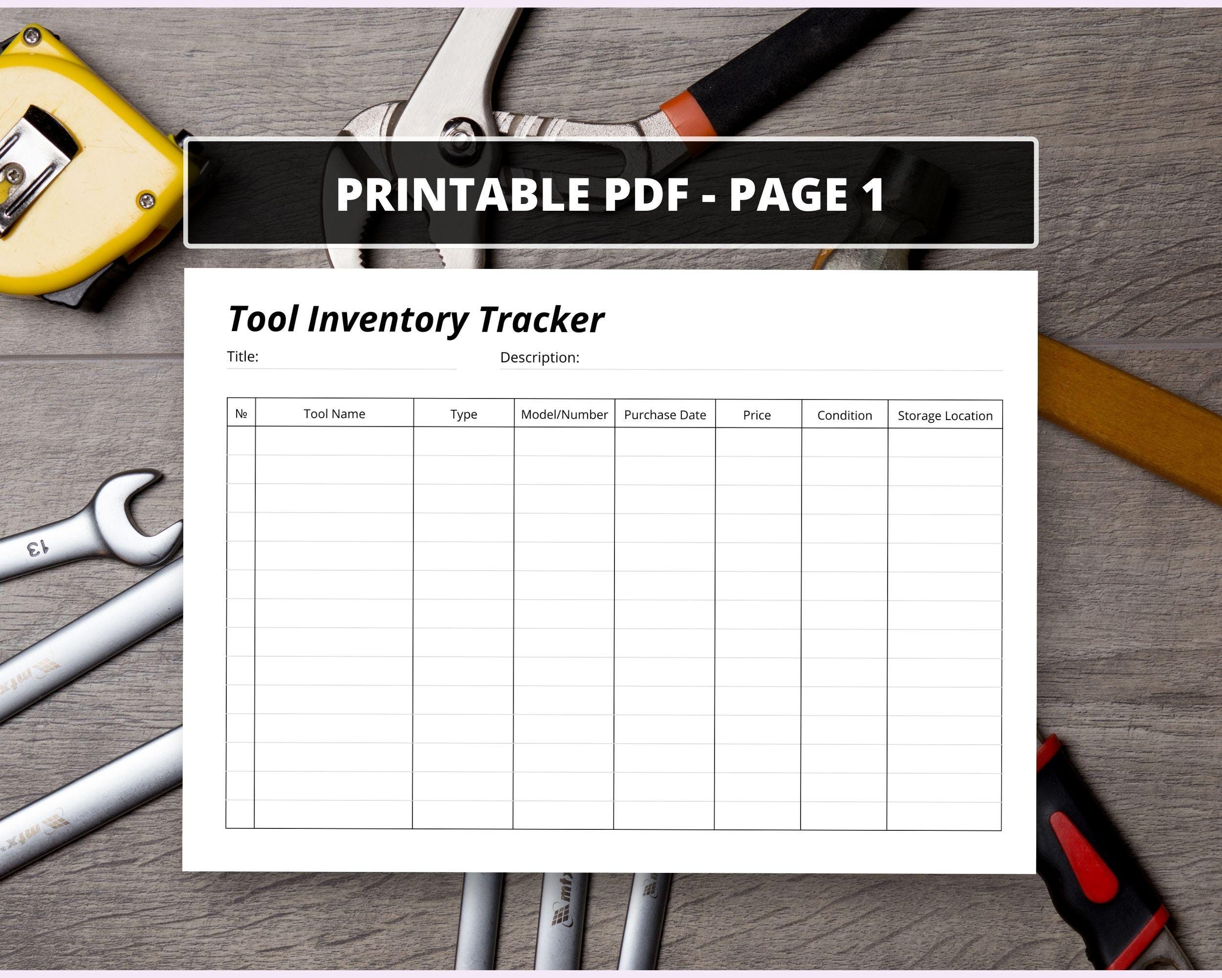 Tool Tracker Log Example Garage Tool Inventory Sheet: Printable Workshop Tool Log - Etsy