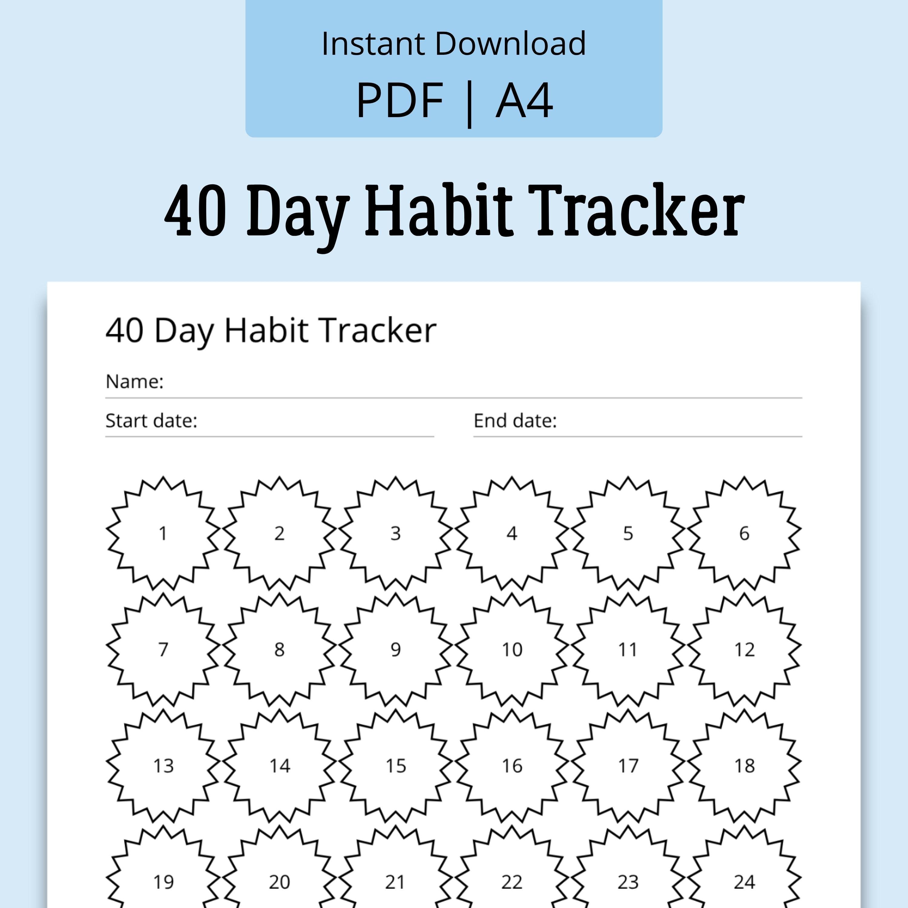 40 day habit tracker: daily progress pdf a4 - digital download