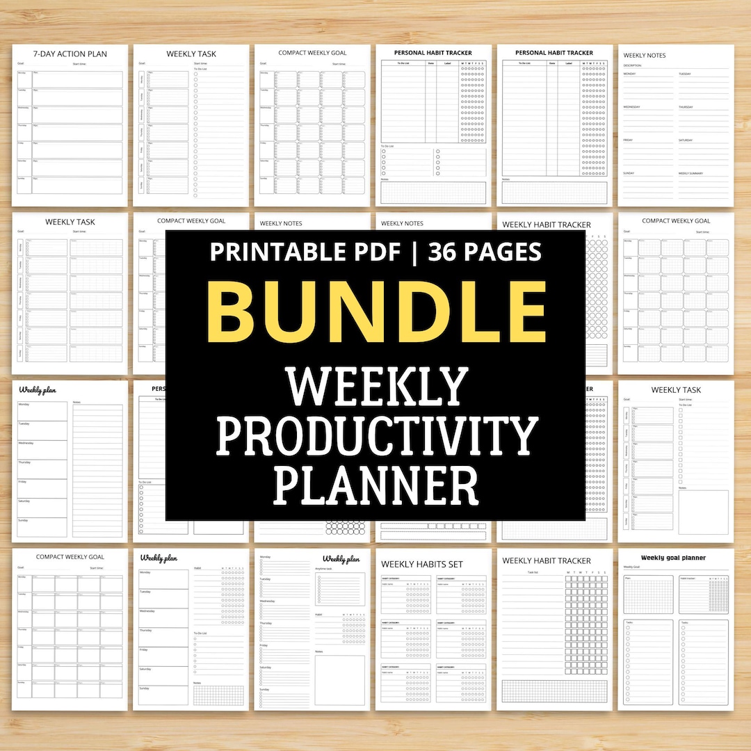 Weekly Productivity Planner Bundle | 7-day Action Plan | Printable PDF ...