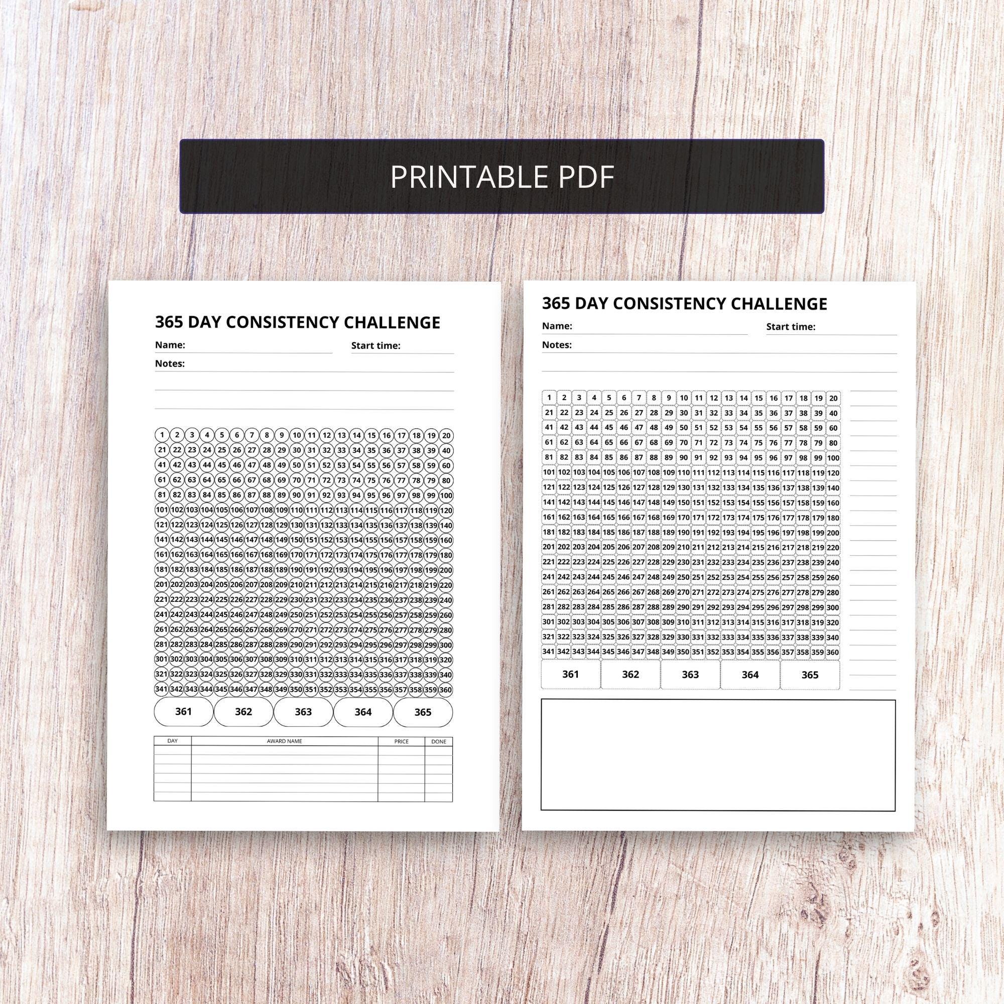 365 Day Consistency Printable PDF A4 | Self Reward System Tracker - Etsy