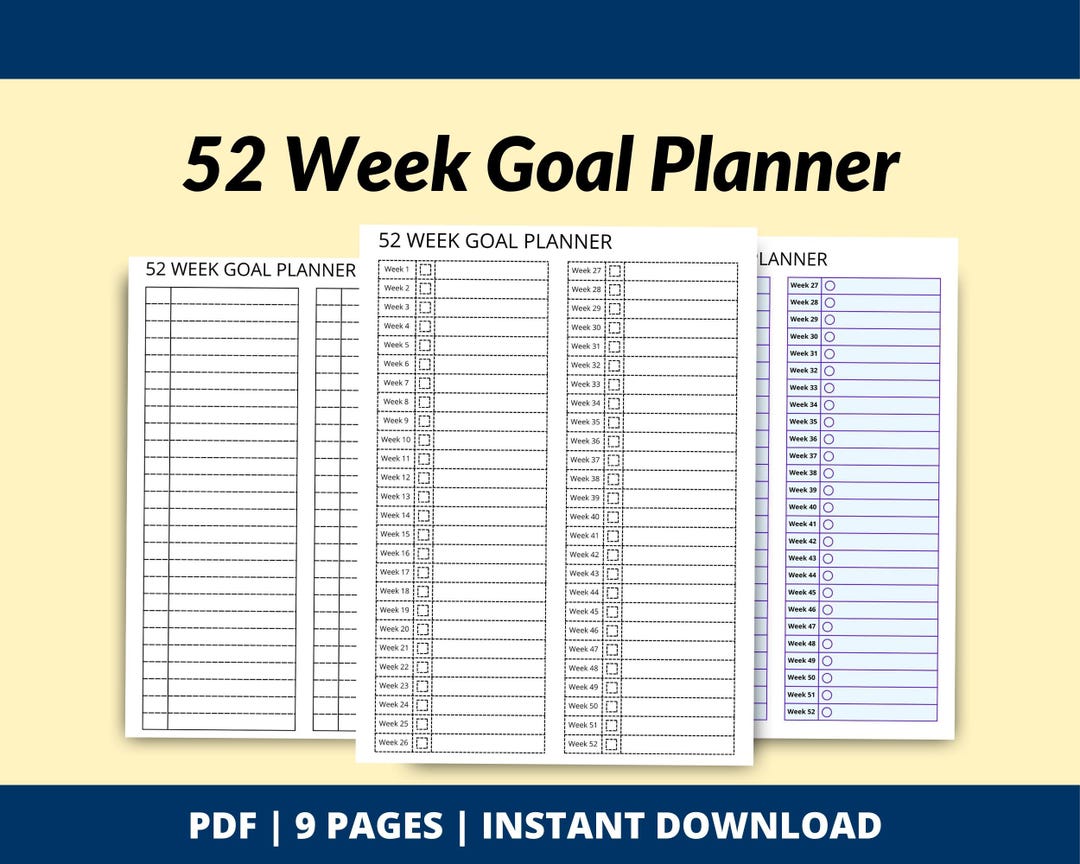 52 Week Progress Planner: Goal Tracker Printable (PDF A4 Size) - Etsy
