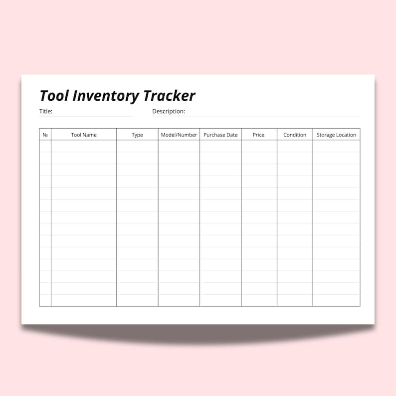 Garage Tool Inventory Sheet: Printable Workshop Tool Log - Etsy