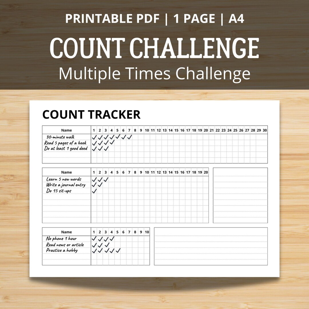 Multiple Count Tracker Challenge Printable PDF A4 | Track 30, 20, 10 ...
