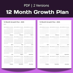12-Monats-Wachstumsplan – 2025 | 12 Monate Fokus | Zielplaner 12 Monate | 12-Monats-Gewohnheitsleitfaden | 12-Monats-Aktionsplan 2025 PDF