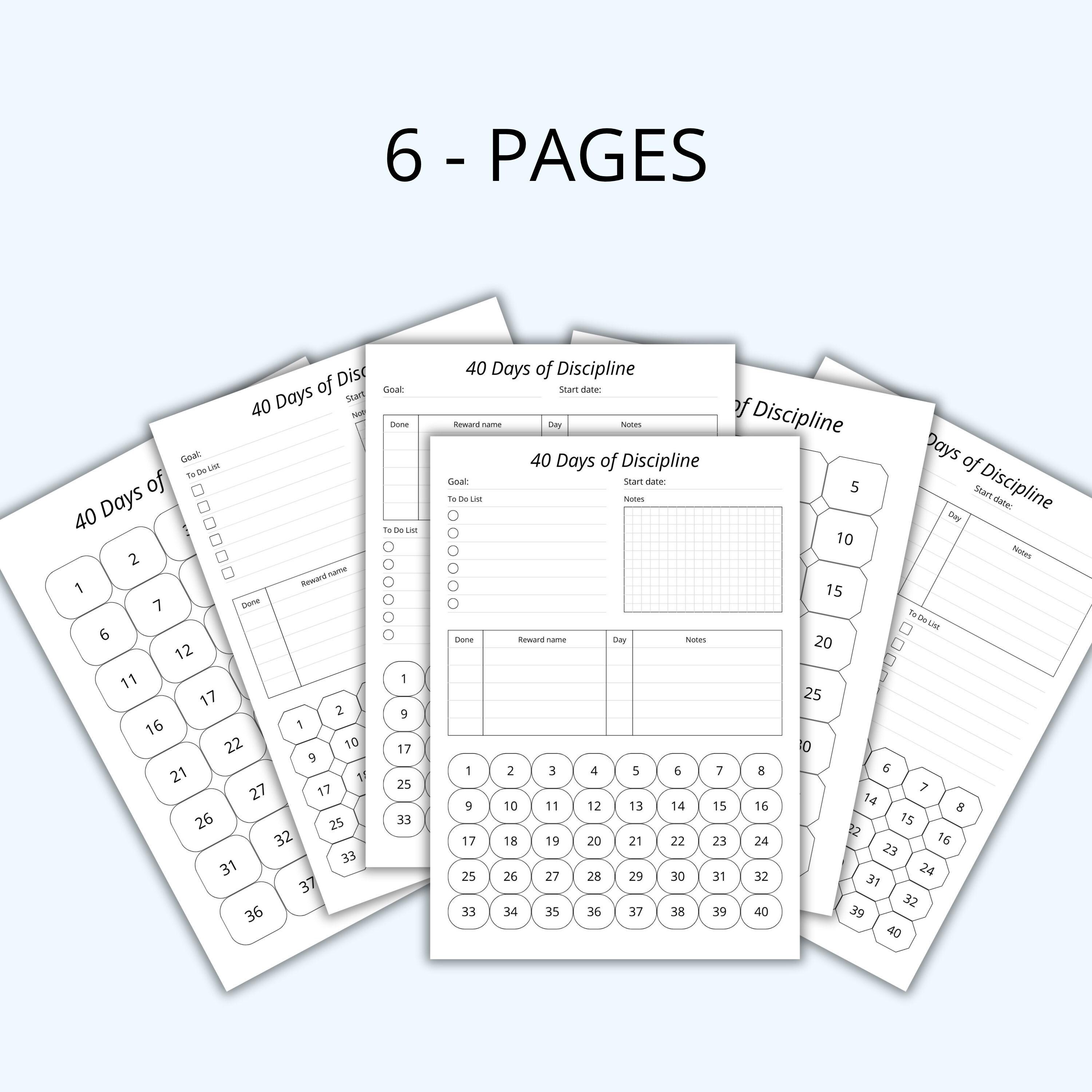 40 Day Habit Tracker Printable PDF for Self Discipline - Etsy