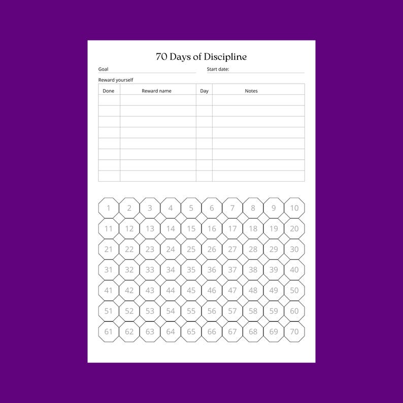 70-day Discipline Tracker: Habit Builder, Minimalism Plan (PDF Download ...